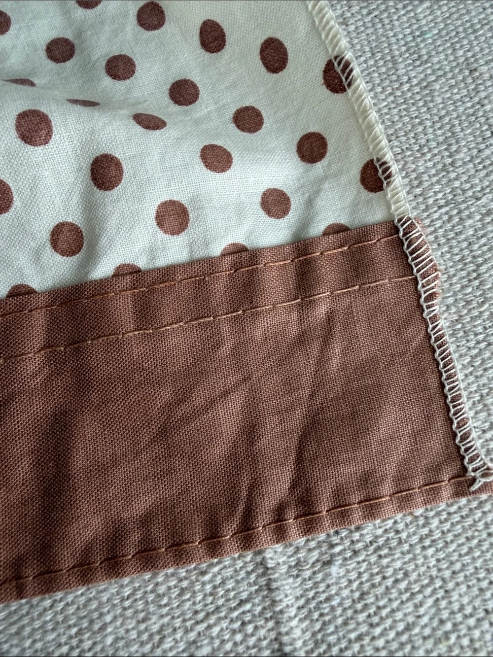 Vintage ruffled cream & muted terra cotta brown polka dot cafe curtain valances